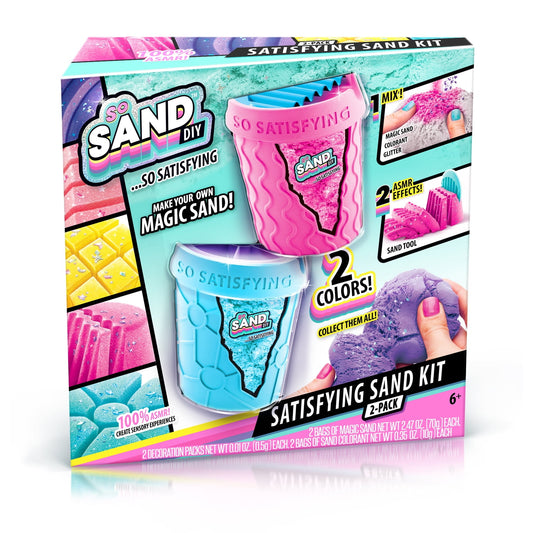 So Satisfying Sand DIY 2-Pack Kit with pink and blue magic sand containers and tools