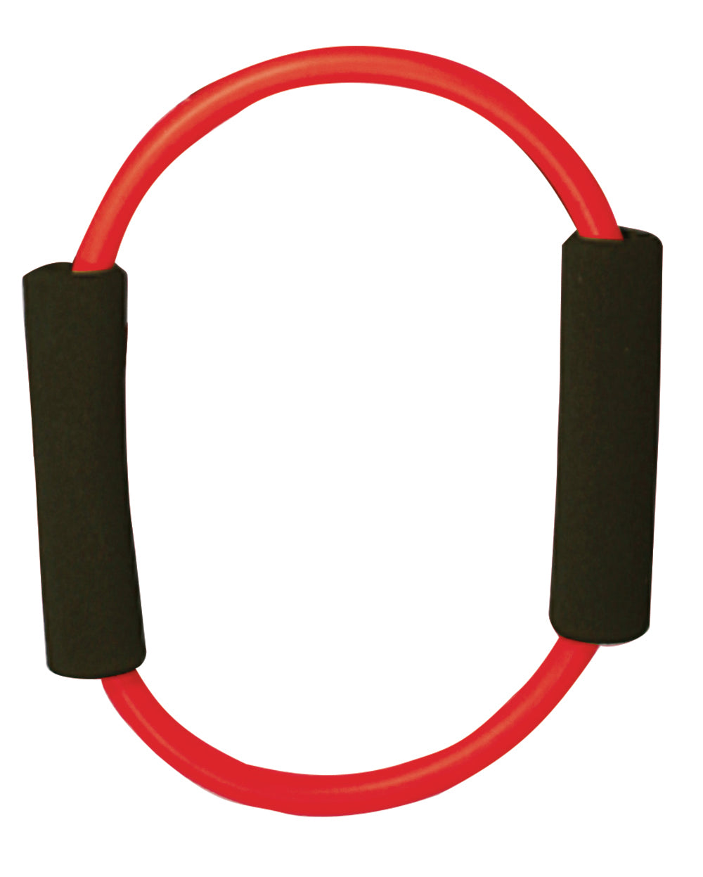Red resistance loop tube with black foam handles on each end