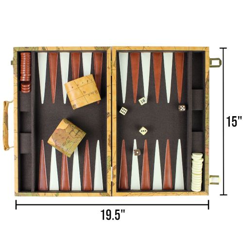 Deluxe Antique Map Backgammon Attache Set by Go! Games