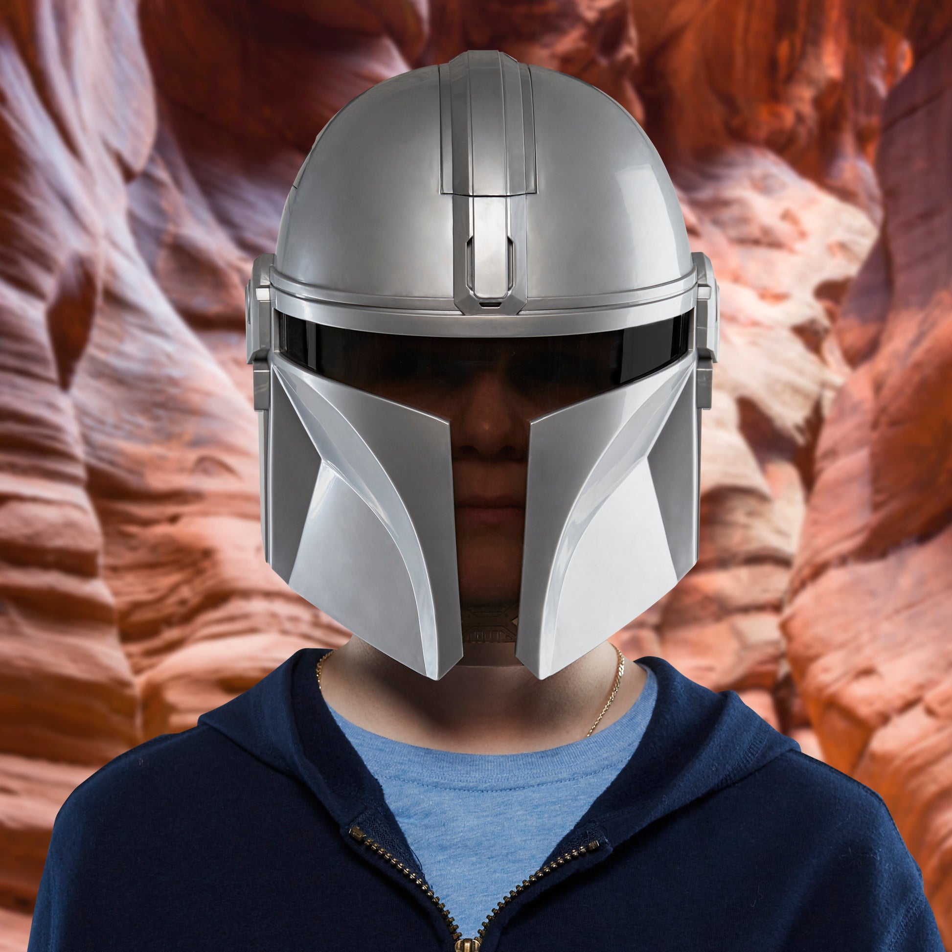 SW Mandalorian Feature Mask silver helmet with black visor