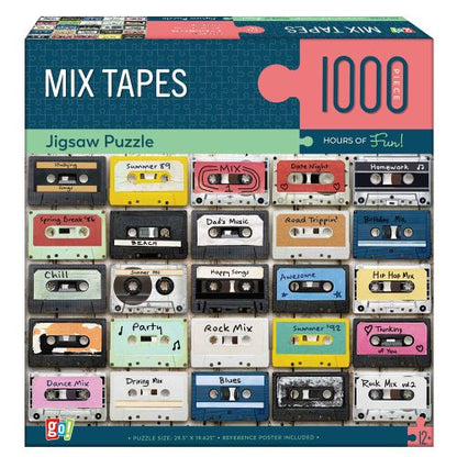 Mix Tapes 1000 Piece Jigsaw Puzzle featuring colorful retro cassette tape designs