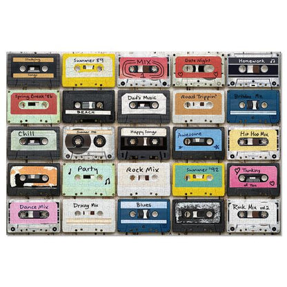 GC Mix Tape 1000pc Puzzle featuring colorful retro cassette tapes in grid layout