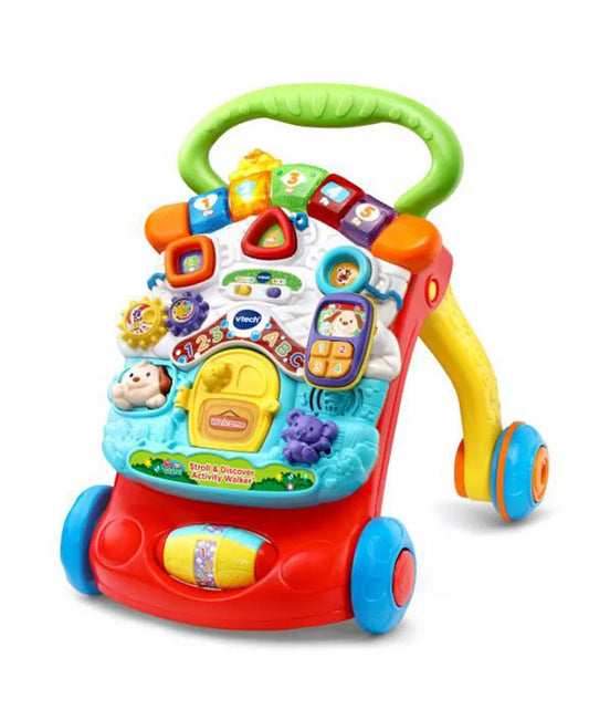 VTech Stroll & Discover Activity Walker with colorful interactive buttons, shapes, and learning features on white background