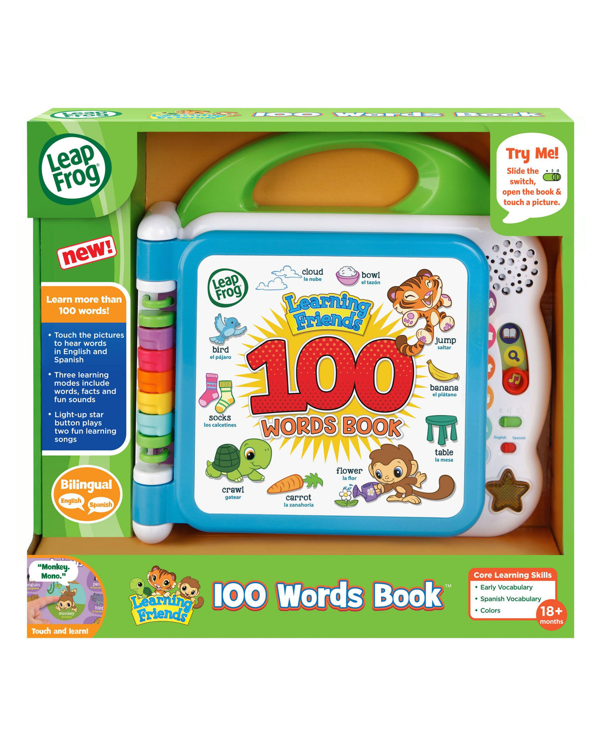LeapFrog Learning Friends 100 Words Book interactive bilingual toy with blue book, colorful stacking rings, and chara...