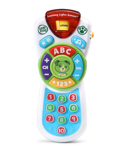 LeapFrog Learning Lights Remote with green dial, colorful number buttons, and red light-up top