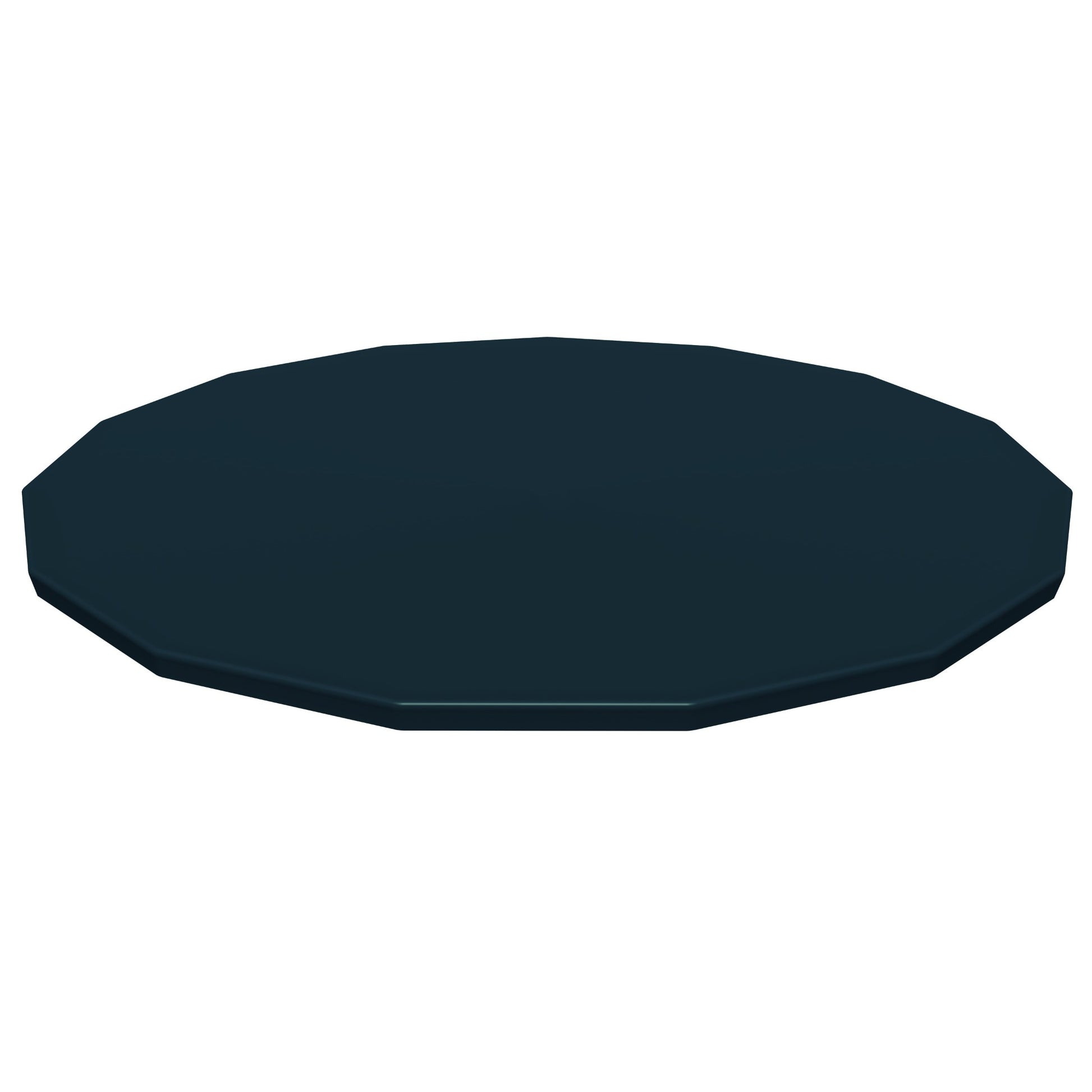 Flowclear 10' Pool Cover in dark blue, oval shape with beveled edges