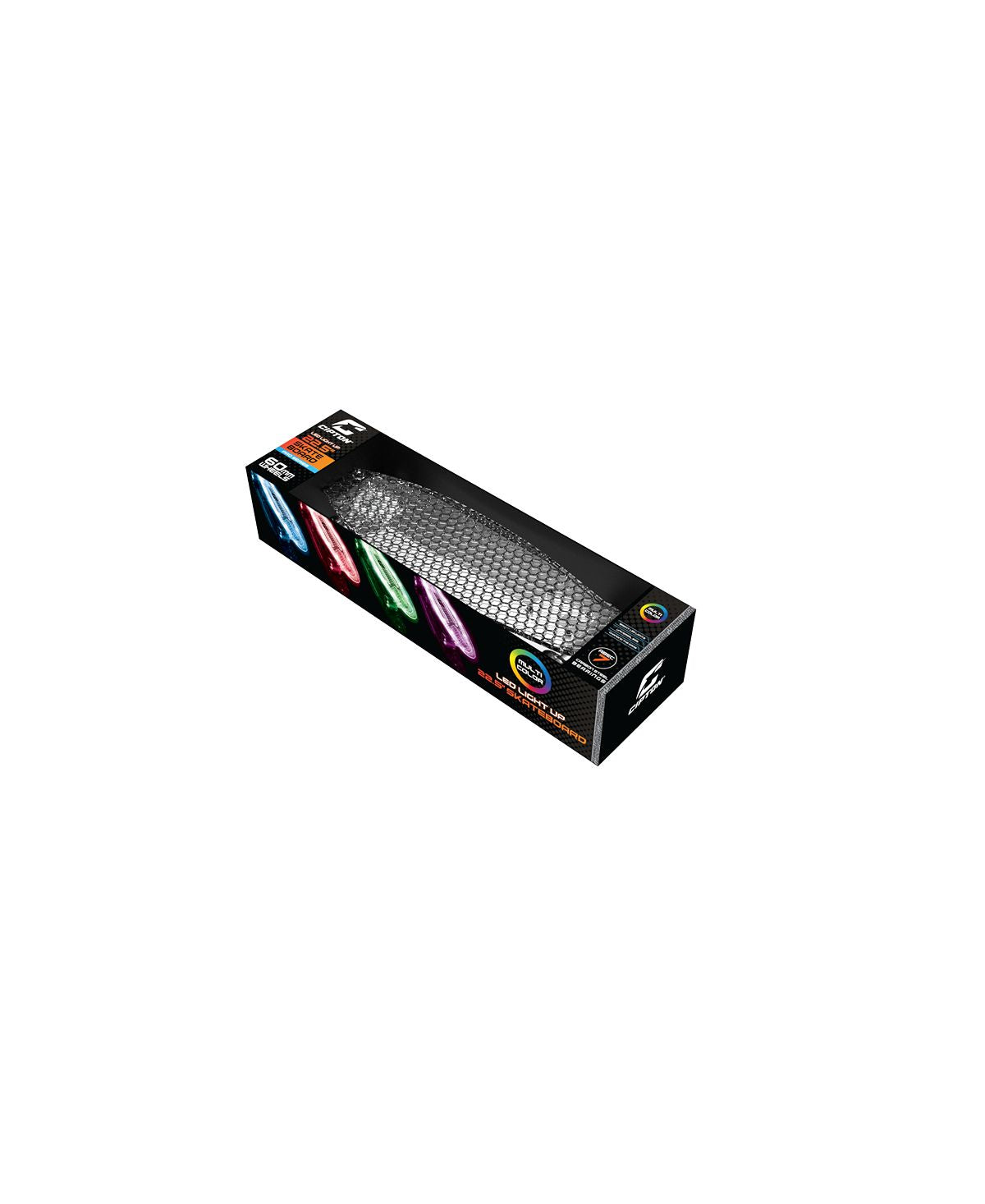 Illuminated Cruiser Skateboard with LED lights in blue, pink, and green colors