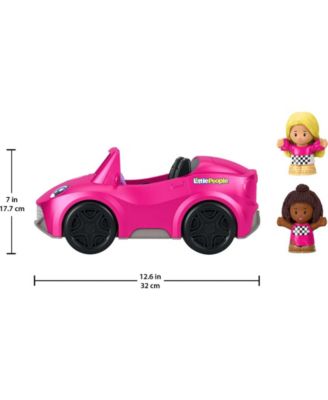 Fisher Price Little People Barbie Convertible Playset in bright pink with two Barbie-themed figures