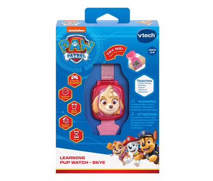 VTech PAW Patrol Learning Pup Watch in pink featuring Skye character with educational games and clock functions