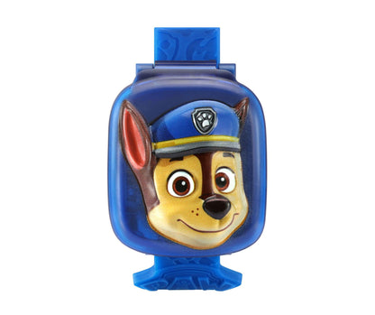 VTech PAW Patrol Chase Learning Pup Watch featuring blue watch face with yellow dog character wearing blue police cap