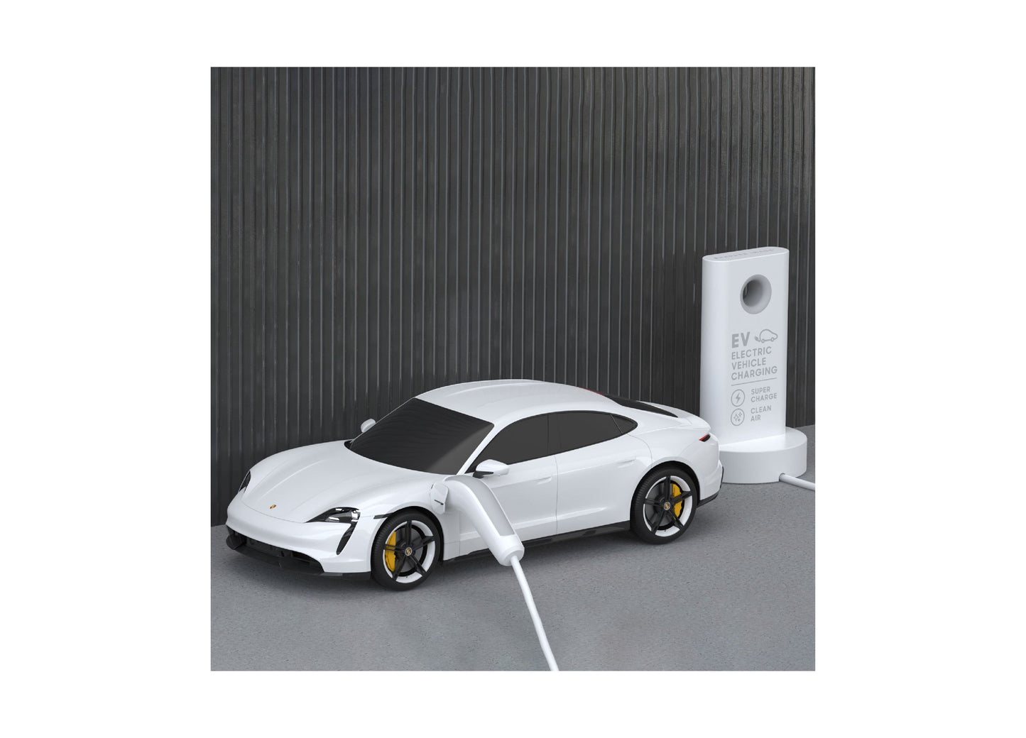 Sharper Image Porsche Taycan Turbo S white remote control electric car with charging station