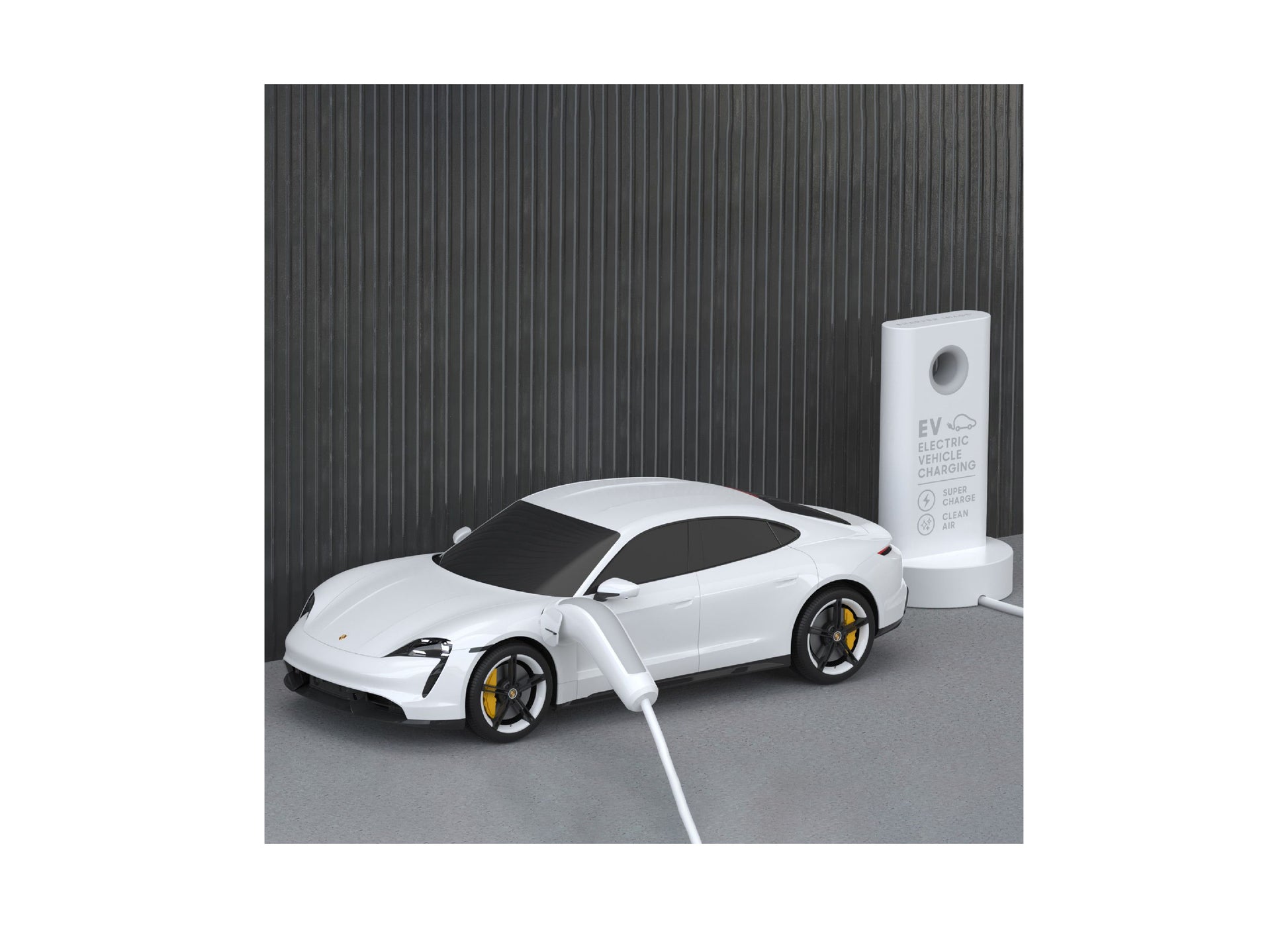 Sharper Image Porsche Taycan Turbo S white remote control electric car with charging station