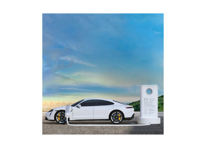 Sharper Image Porsche Taycan Turbo S white remote control electric car with charging station