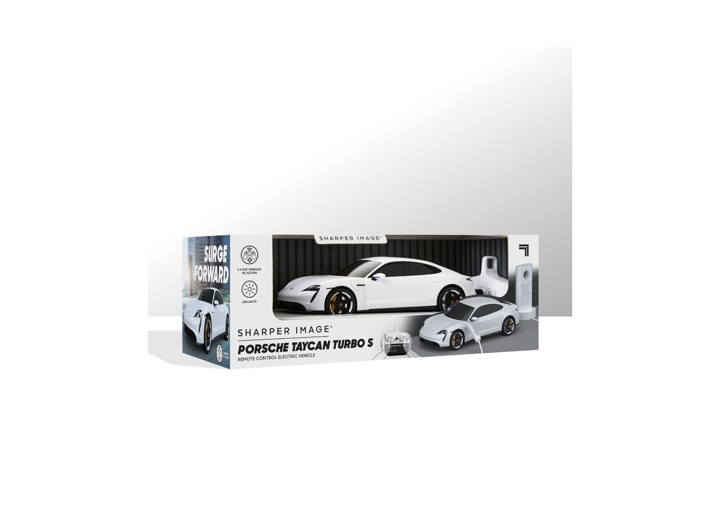 Sharper Image Porsche Taycan Turbo S white remote control electric car with charging dock