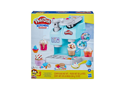 Play-Doh Kitchen Creations Colorful Cafe Playset with turquoise coffee maker, cups, and colorful pretend food accesso...
