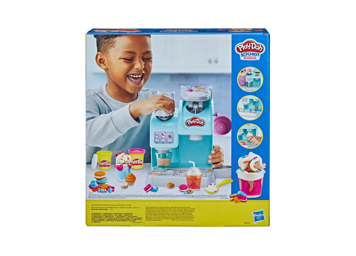 Play-Doh Kitchen Creations Colorful Cafe Playset with turquoise cafe machine, pink and white accessories, and colorfu...
