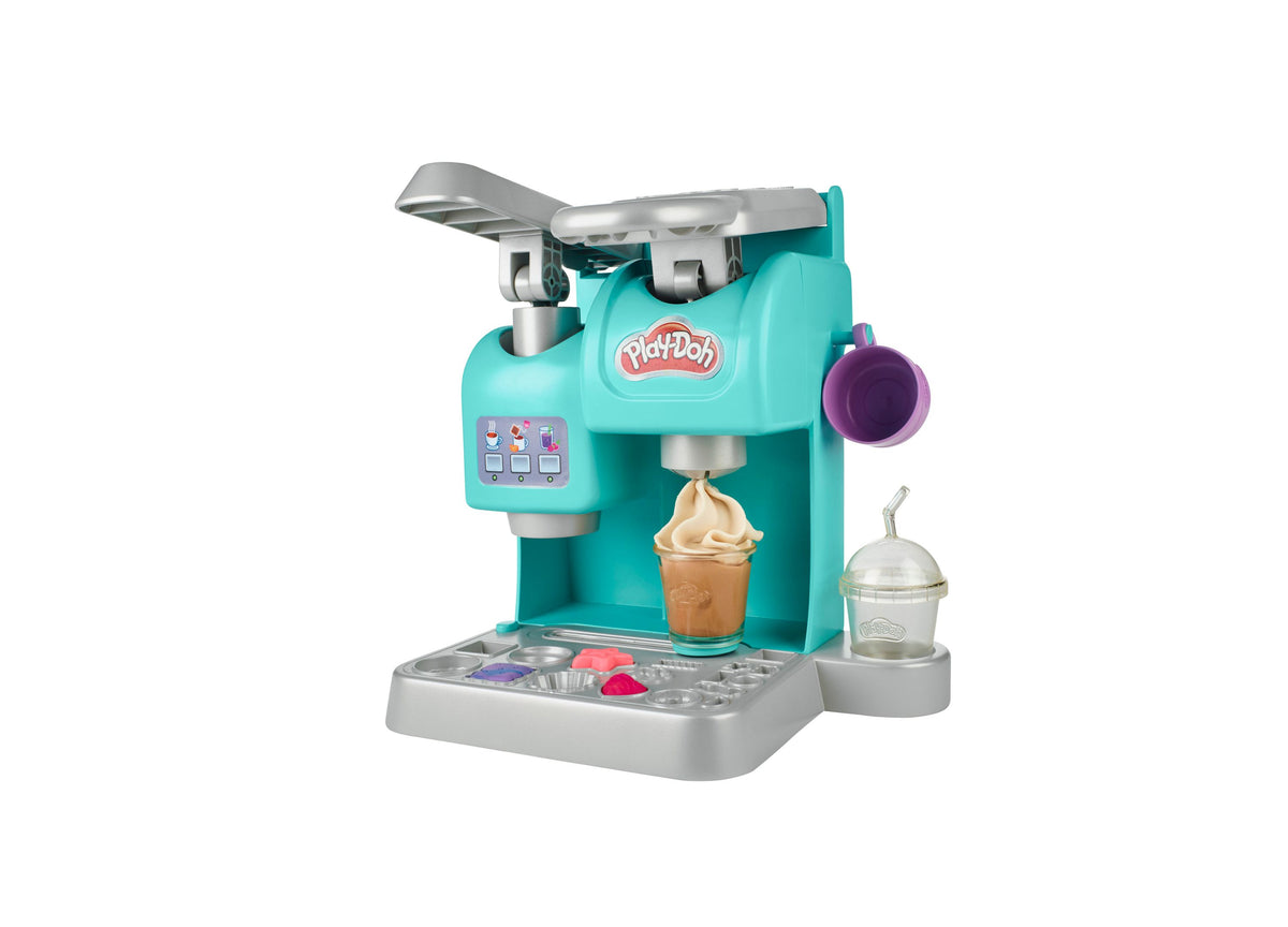 Play-Doh Kitchen Creations Colorful Cafe Playset in turquoise and gray with coffee maker, cups, and accessories