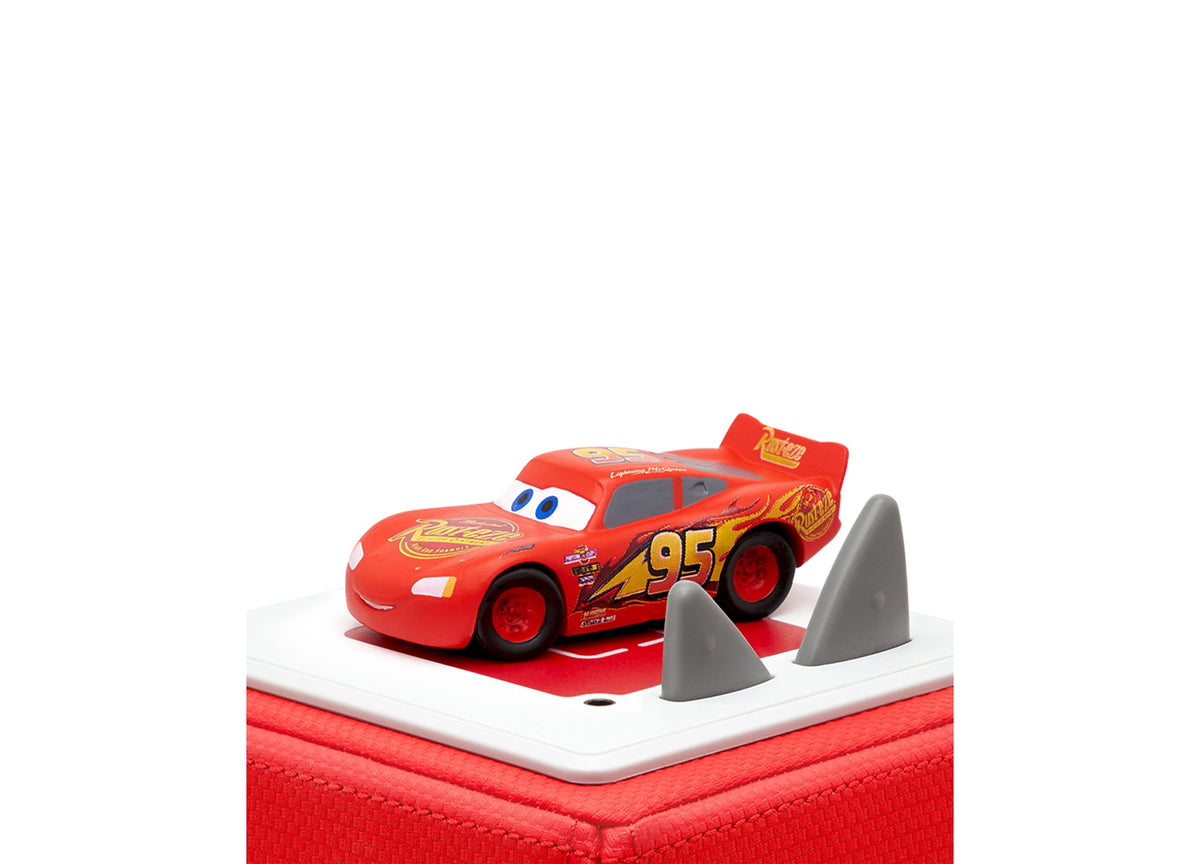 Tonies Disney Pixar Cars Audio Play Figurine featuring red Lightning McQueen race car number 95 on white platform wit...