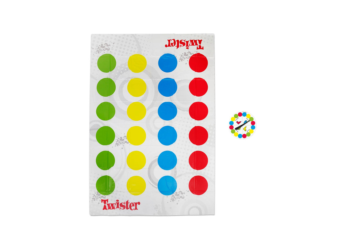 Twister Game Classic with colorful mat featuring green, yellow, blue, and red spots arranged in rows, plus spinner wi...