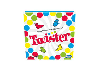 Twister Game Classic box featuring colorful red, blue, yellow, and green circles with game icons
