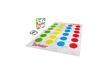 Twister Game Classic with colorful mat featuring green, yellow, blue, and red spots, spinner, and game box