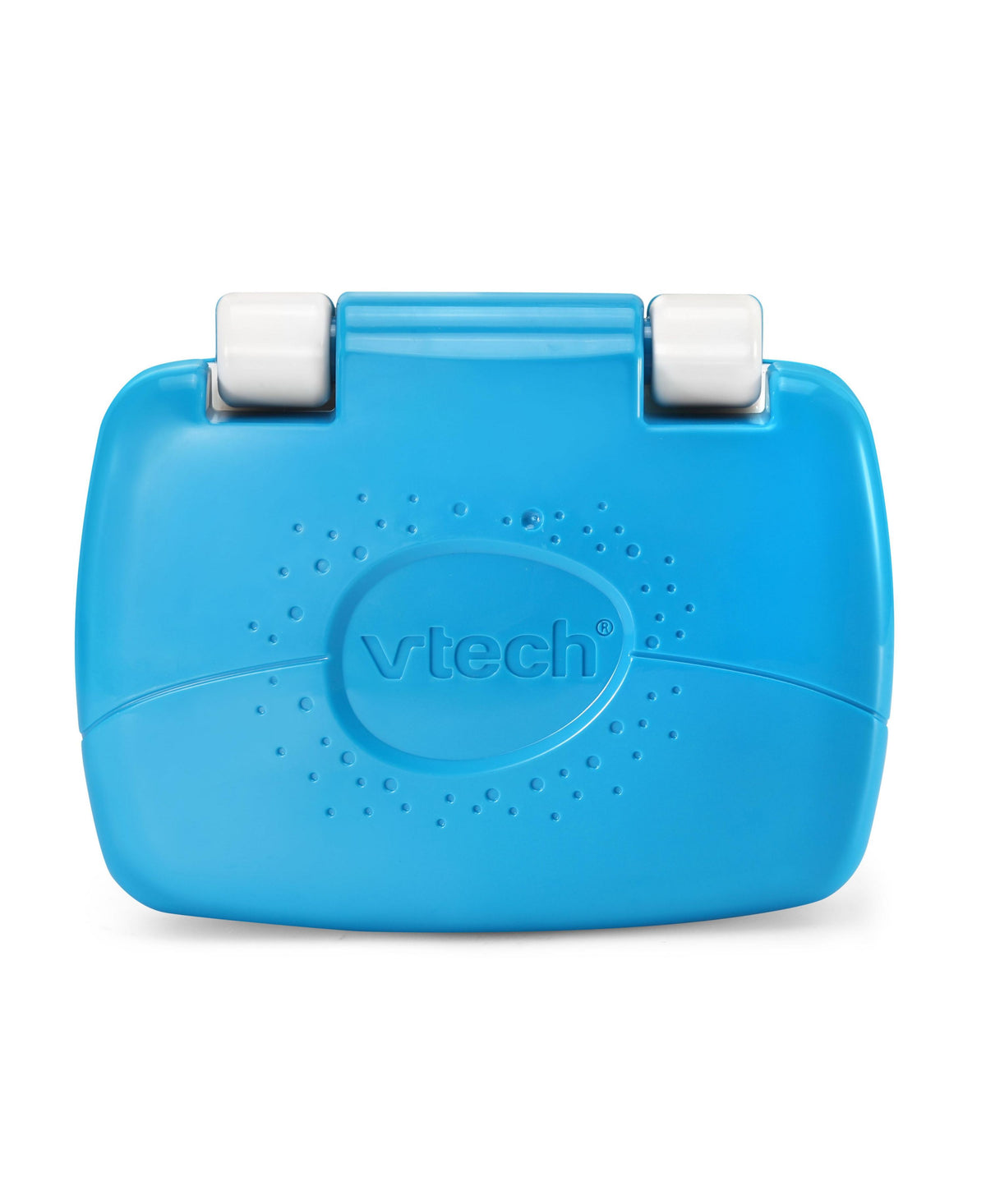 VTech Toddler Tech Laptop in bright blue with white handles and embossed dot pattern design