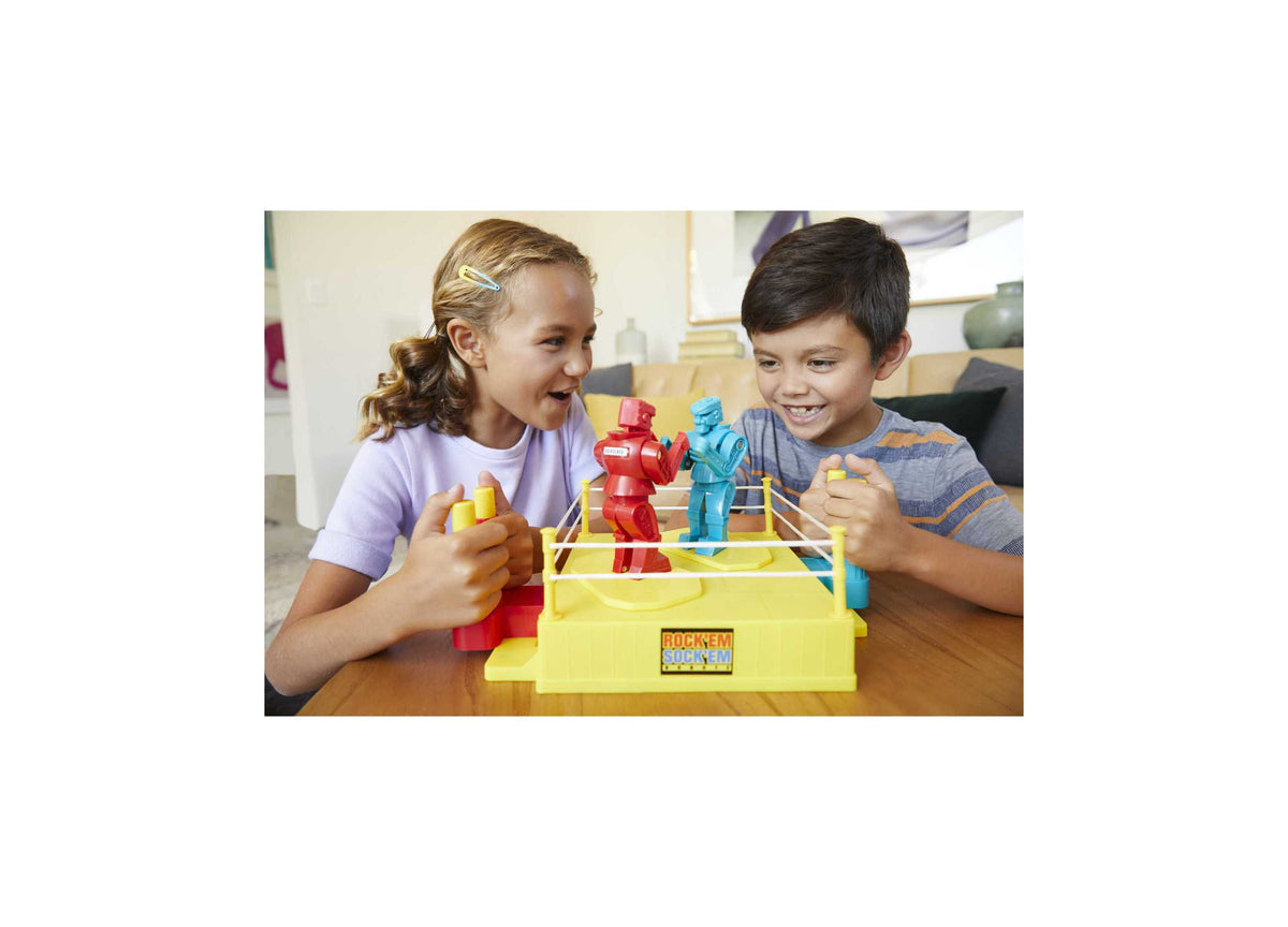 Rock 'Em Sock 'Em Robots Classic Boxing Match Game with red and blue robots in yellow ring