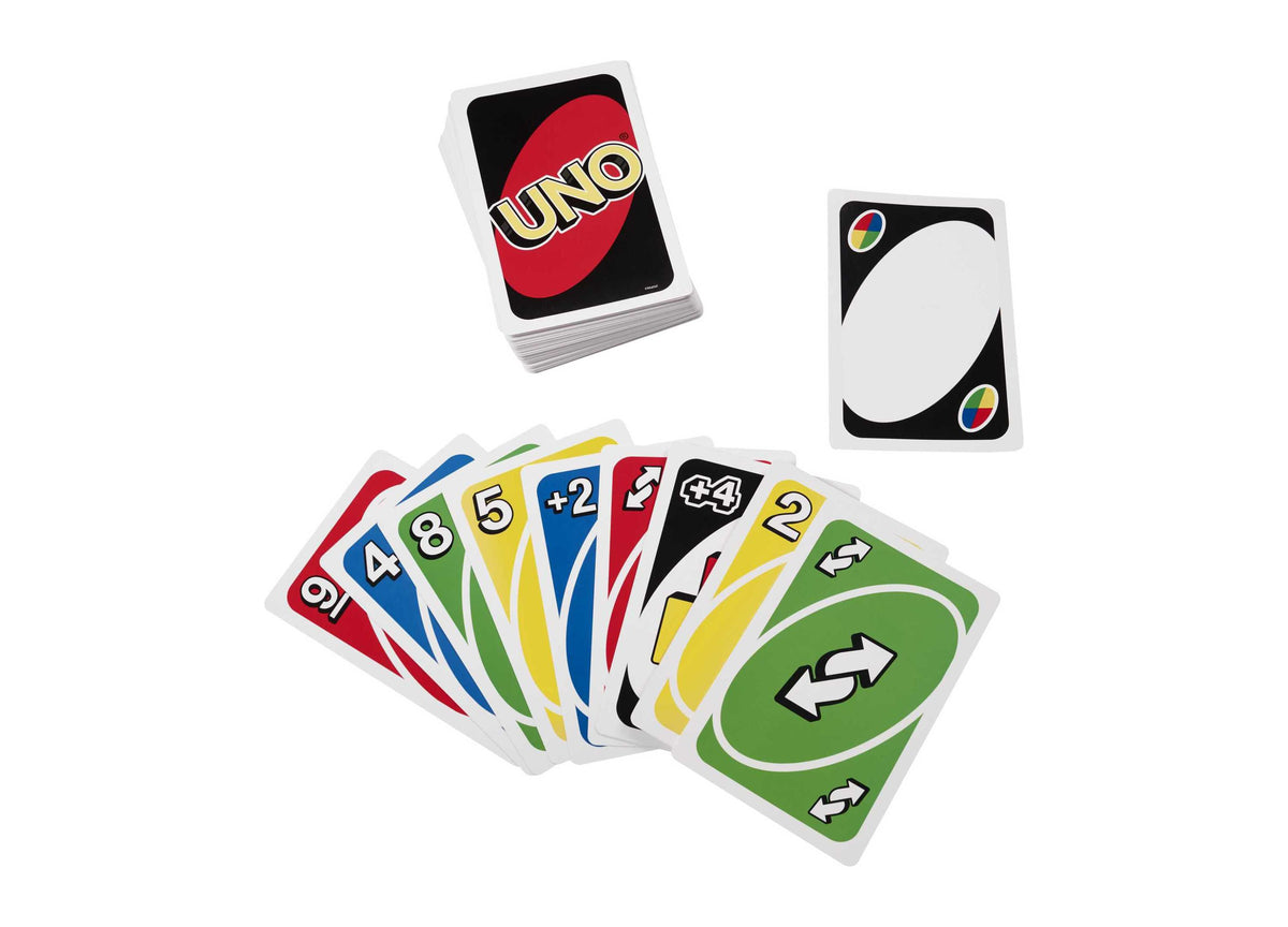 Giant UNO Card Game with oversized colorful cards fanned out showing numbers and action cards in red, blue, yellow, a...