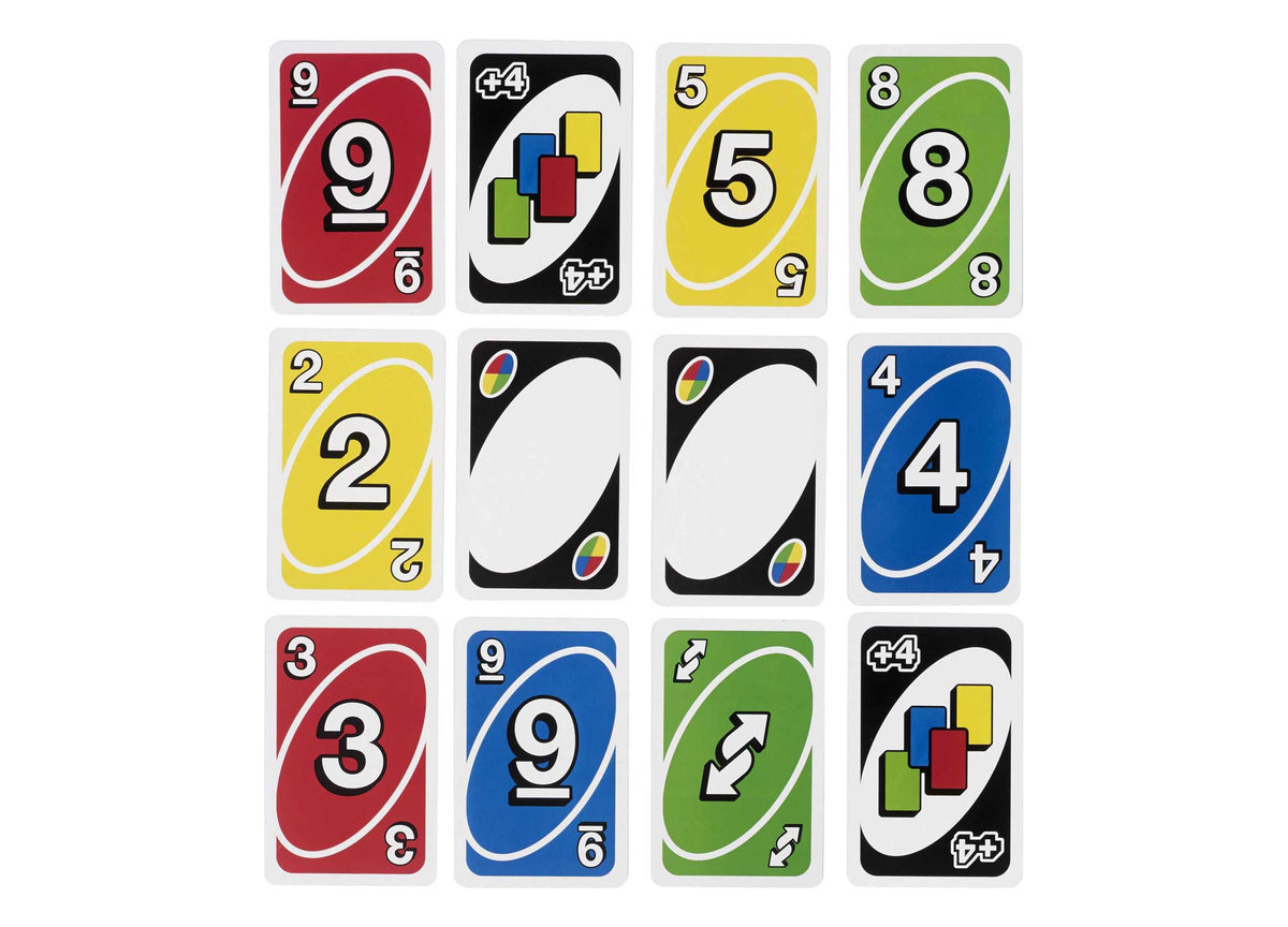 Giant UNO Card Game with oversized cards in red, yellow, blue, and green displayed in a grid layout