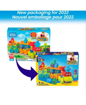 Mega Bloks First Builders 60-Piece ABC Learning Train Set with colorful letter blocks and rolling train cars in new 2...