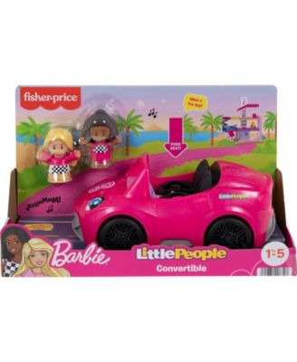 Fisher Price Little People Barbie Convertible Playset with pink sports car and two Barbie-themed figures