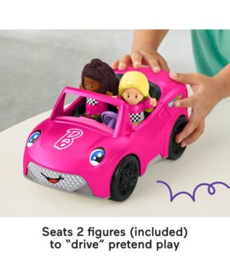 Fisher Price Little People Barbie Convertible Playset in bright pink with two included figures in Barbie-themed outfits