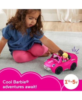 Fisher Price Little People Barbie Convertible Playset in bright pink with child playing, includes two Barbie-themed f...