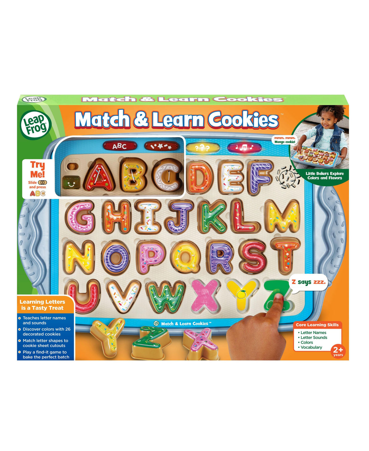 LeapFrog Match & Learn Cookies alphabet toy with 26 colorful letter-shaped cookies on blue tray