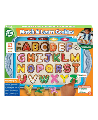 LeapFrog Match & Learn Cookies alphabet toy with 26 colorful letter-shaped cookies on blue tray