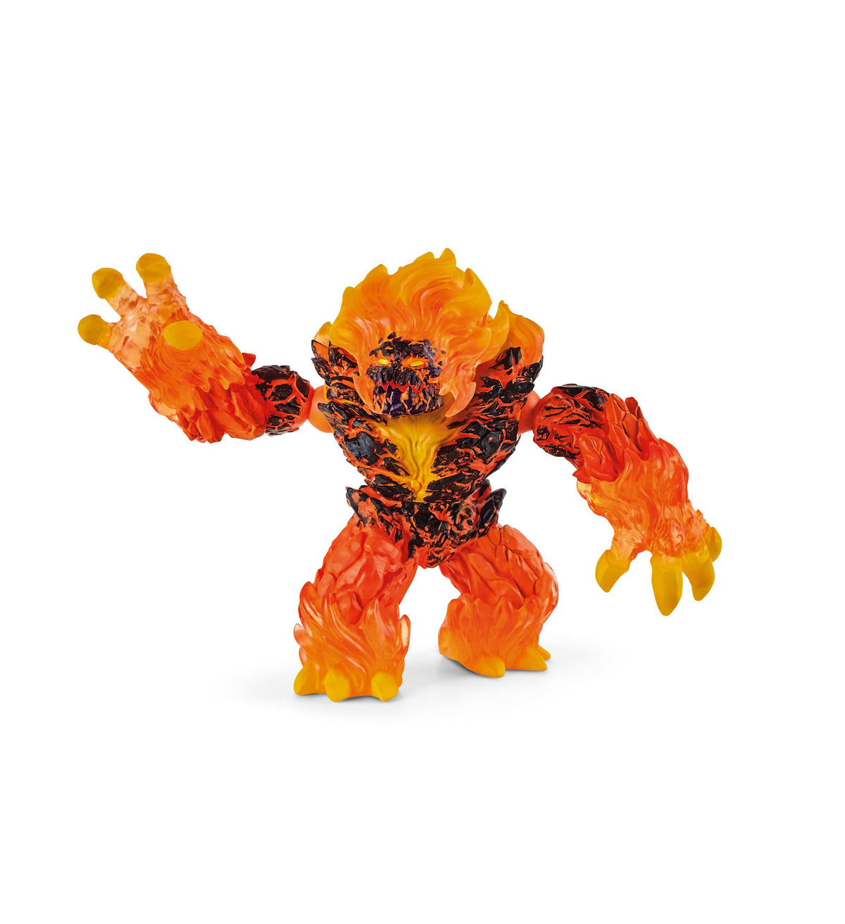 Lava Monster action figure with flame-textured orange and yellow body, black charred details, and articulated limbs in dynamic pose