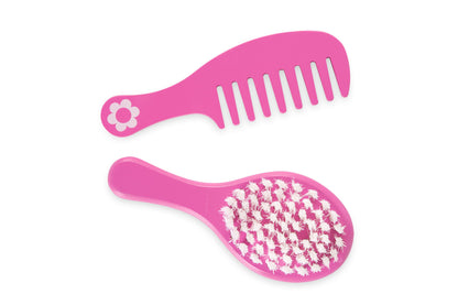 Melissa & Doug Beauty Salon Play Set pink brush and comb with flower design
