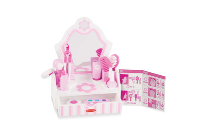 Melissa & Doug Beauty Salon Play Set with pink mirror, brushes, and accessories
