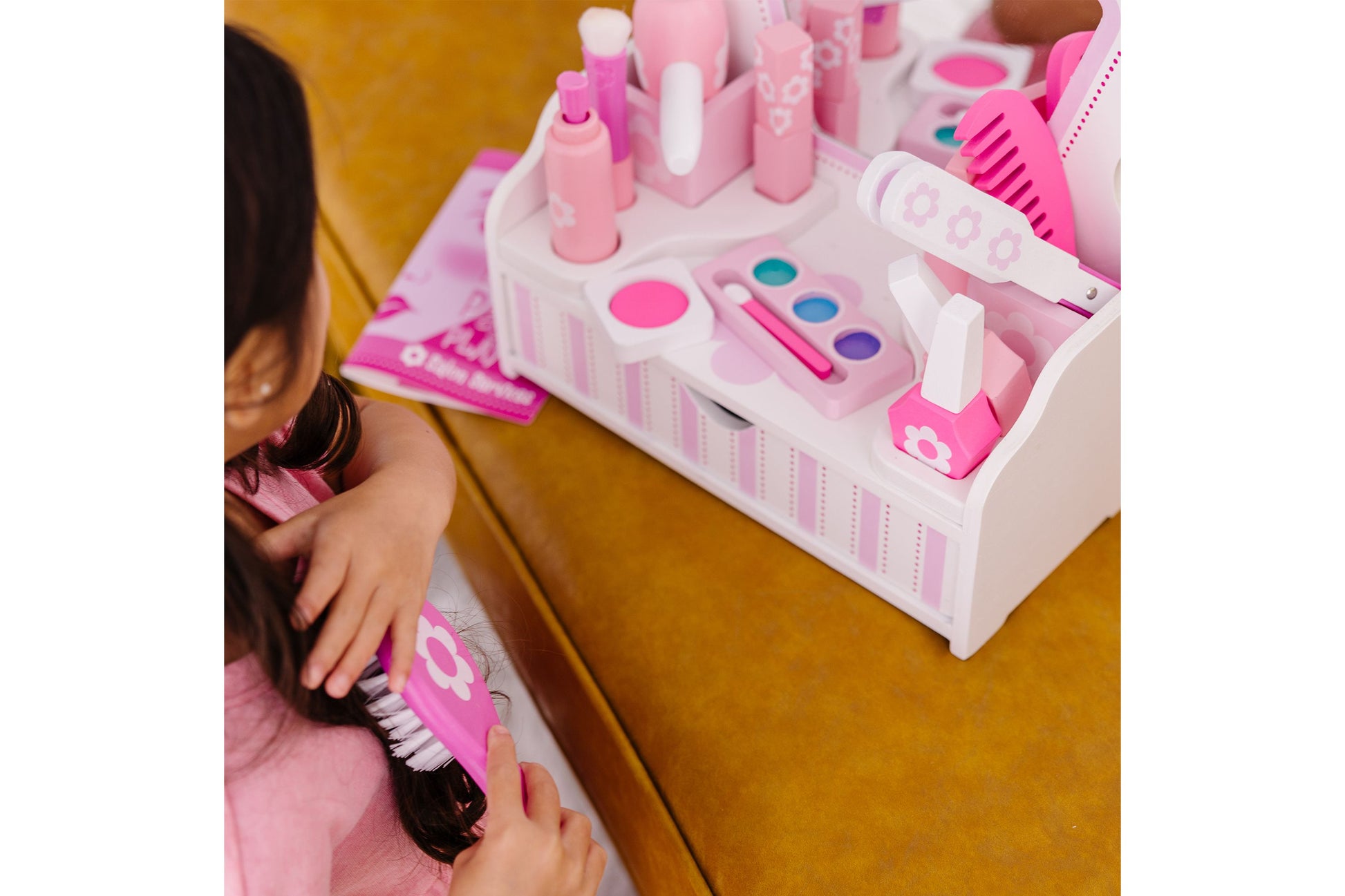 Melissa & Doug Beauty Salon Play Set with pink and white styling tools