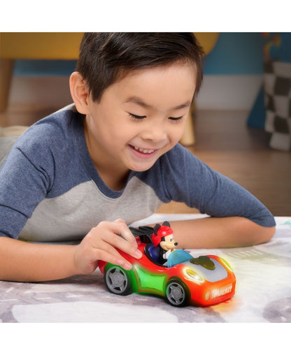 Mickey Mouse Rev 'N Go red and green motorized car with Mickey figure, lights and sounds