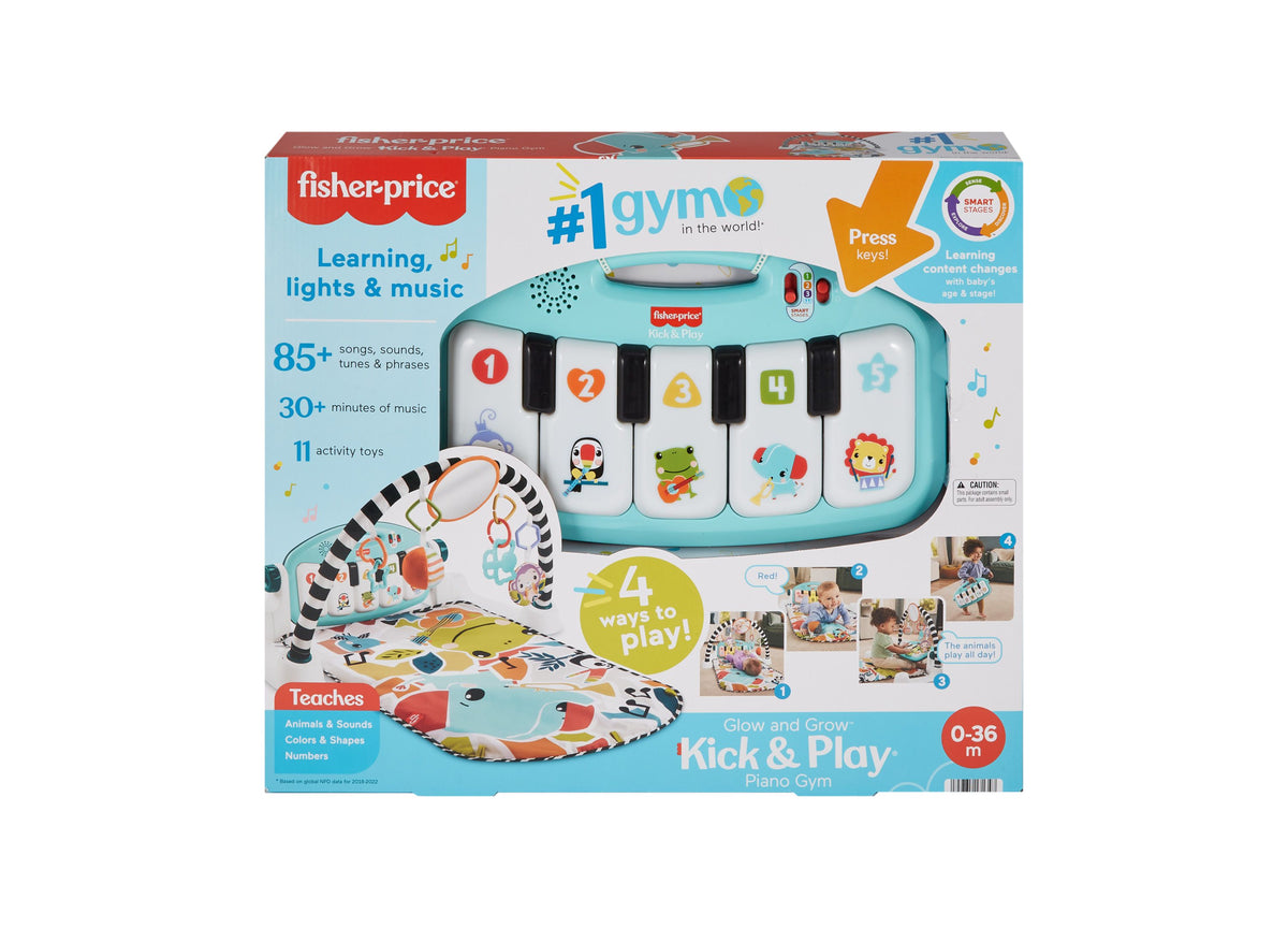 Fisher-Price Glow and Grow Kick Play Piano Gym baby playmat with light-up piano keys, colorful arch toys, and pattern...