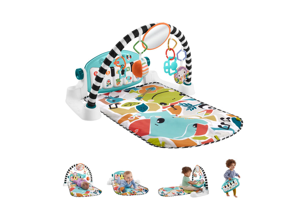 Fisher-Price Glow and Grow Kick Play Piano Gym baby playmat with colorful arch, hanging toys, and piano keyboard in t...