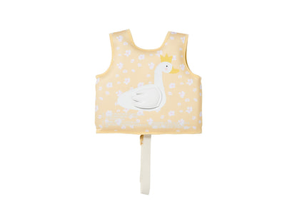 Sunnylife Kids Swim Vest 2-3 in cream with white polka dots and white swan with crown design