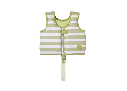 Sunnylife Kids Splash & Swim Neoprene Vest in lime green and white stripes with front zip closure