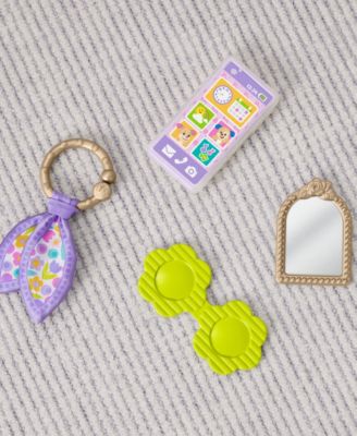 Fisher-Price Laugh & Learn On-the-Go Learning Purse with purple phone, mirror, sunglasses, and scarf accessories on g...