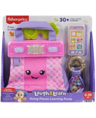 Fisher-Price Laugh & Learn Going Places Learning Purse pink toy with sunglasses, phone, and accessories
