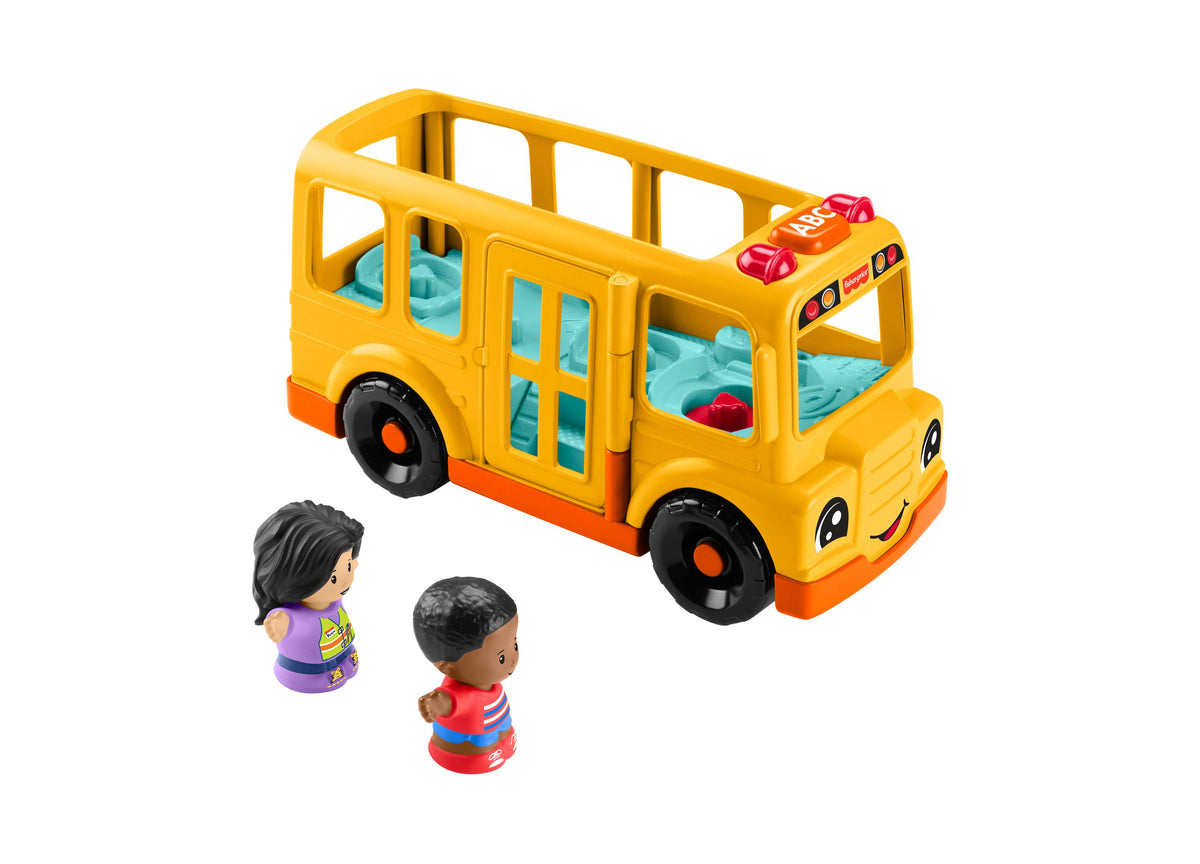 Yellow Little Pal Interactive Musical School Bus with two child figures in purple and red clothing