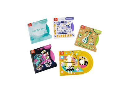 Fisher-Price Rockin' Record Player Musical Toy with 6 colorful records in yellow, pink, and purple