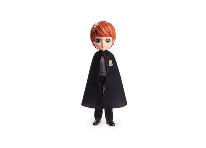 Ron Weasley collectible doll with red hair, wearing black wizard robes over a gray sweater with crest, and black pants