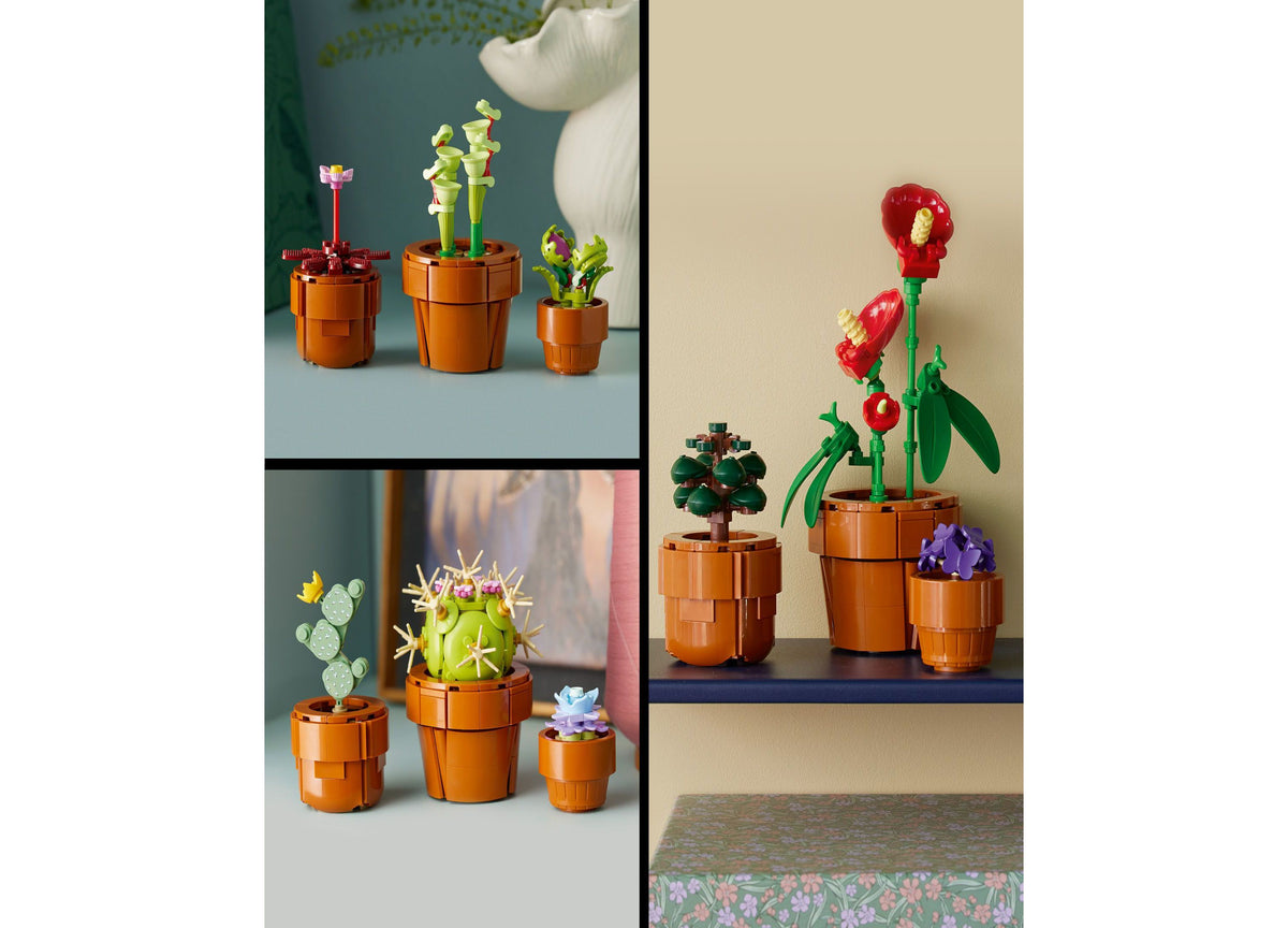 LEGO Icons Tiny Plants 10329 set with 9 buildable plants in terracotta pots, including cacti, flowers, and succulents...